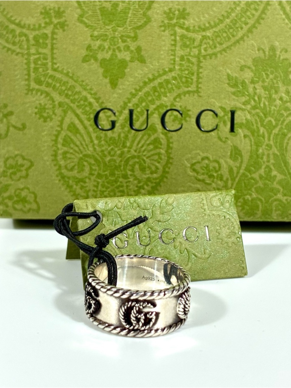 Gucci GG Marmont Band Wide 925 Ring Sterling Silver 6.75 14 NEW - Picture 9 of 17